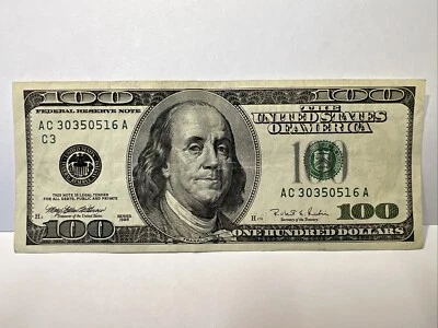 Series 1996 ~ US One Hundred Dollar Bill $100 ~ Philadelphia AC 30350516 A - Image 1 of 2