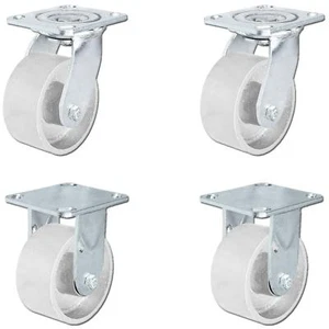 CasterHQ - 5" x 2" Steel Wheel Casters - Set of 4 Casters - 2 Swivel & 2 Fixed - Picture 1 of 3