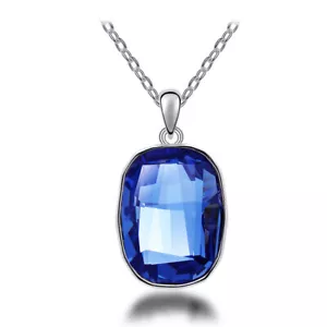 Zaffiro Blu Donna Gioielli 925 Sterling Collana Argento (Ciondolo+Catena) - Foto 1 di 6