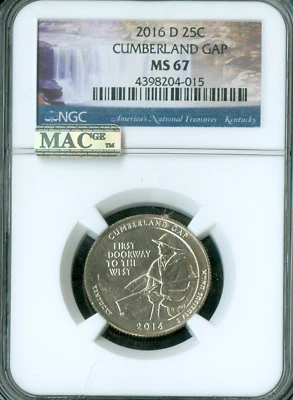 2016 D CUMBERLAND GAP QUARTER NGC MS67 MAC SPOTLESS . - Image 1 of 2