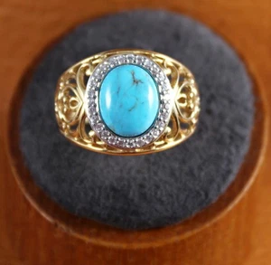 ROSS SIMONS Turquoise CZ Halo Ring 18K Yellow Gold Over Sterling Silver Sz 9.75 - Picture 1 of 9