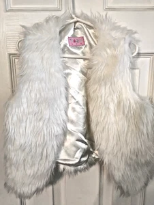 Toby Girls 4-6x White Faux Fur Vest Satin Lining Hook Loop Closure Hippie Retro - Picture 1 of 11