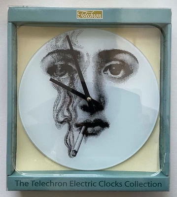 Vintage 1980s Fornasetti Tema e Variazioni n81 Glass Wall Clock by Telechron 11" - Image 1 of 2