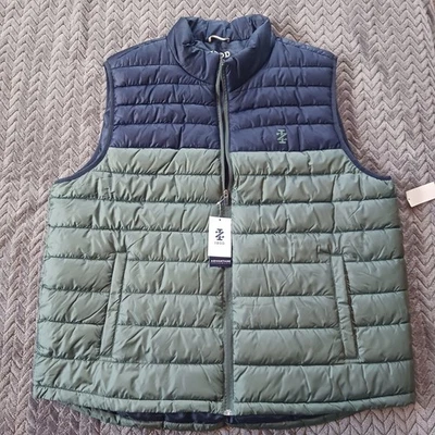 Izod Puffer Vest, Color Block Green/ Blue Dark Forest, Size XXL, NWT - Image 1 of 4