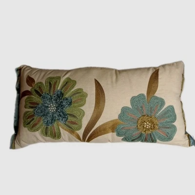 Pier 1 Imports Lumbar Pillow Coastal Cottagecore Floral 25 x 12 Timeless Decor - Image 1 of 4