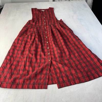 VESTIDO PEQUEÑO LAURA GAYLE JUMPER SIN MANGAS A CUADROS ROJO NEGRO BOTÓN DELANTERO MISSY S Foto 1 de 4