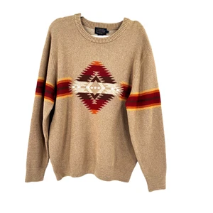 Pendleton Mission Trails Crew Neck Sweater Men's Large Brown Aztec Cowboy NEW - Picture 1 of 10