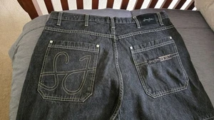 Vintage Sean John Jeans Men's 38 Black Baggy Denim Embroidered Logo Pocket Diddy - Picture 1 of 12