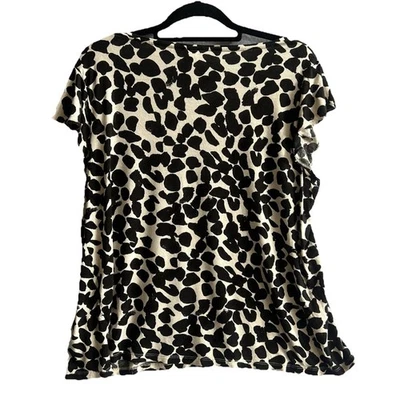 H&M Black/Cream Animal Print Knit Ruffle Cap Sleeves Top pullover casual XL - Image 1 of 4