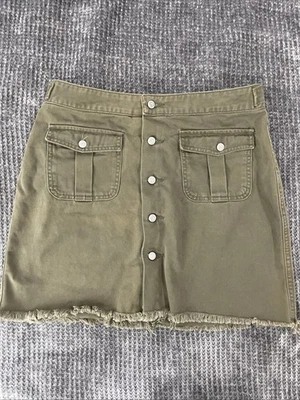 De Colección Polo Jeans Verde Deshilachado Denim Mini Falda Botón Delantero Talla 12 Boho Grunge Foto 1 de 4