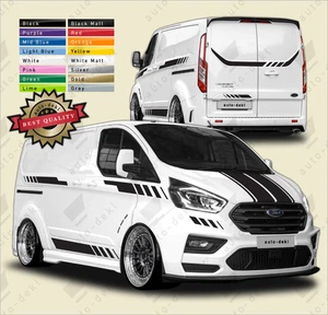 Stickers For Ford Transit Custom LWB L2 Side Stripes Decals Graphics Kit Bonnet - Picture 1 of 18