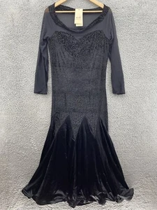 Happy Dance Womens S Long Sleeve Sheer Modern Waltz Tango Maxi Ballroom Dress - Picture 1 of 8