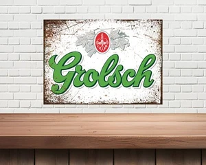 Letrero de cerveza de metal Grolsch, cueva del hombre, cabaña de cerveza. Letreros vintage. Barra de garaje. - Imagen 1 de 1