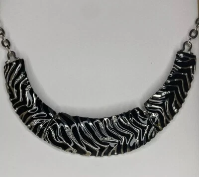 COLLAR CASA BLANCA MERCADO NEGRO PLATA ESMALTE Y CEBRA CZ Foto 1 de 4