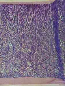 Geometric Sequins Fabric - Lilac - Geometric Design 4 Way Stretch By Yard - Picture 1 of 4