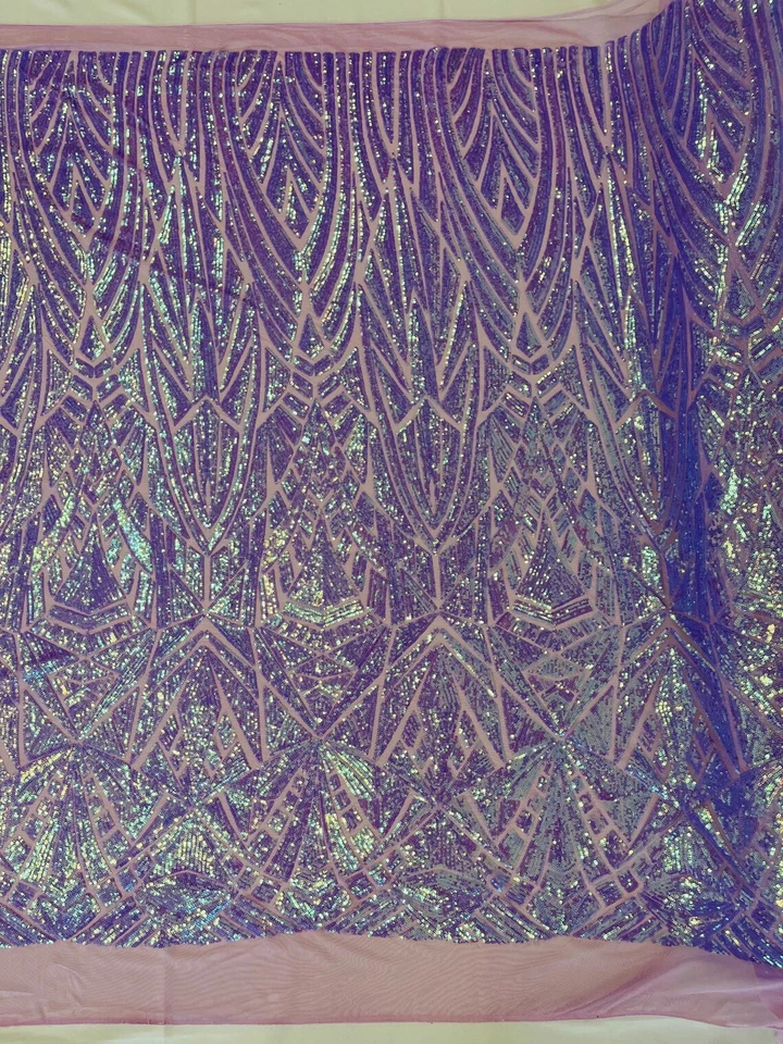 Tecido de lantejoulas geométricas - Lilás - Design geométrico 4 vias elástico por jarda - Imagem 1 de 4