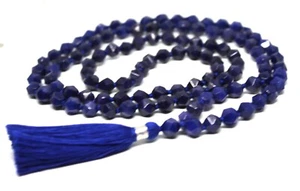 Lapis Lazuli Diamond Cut Faceted Necklace Lapis Lazuli Mala Necklace Blue Bead - Picture 1 of 8
