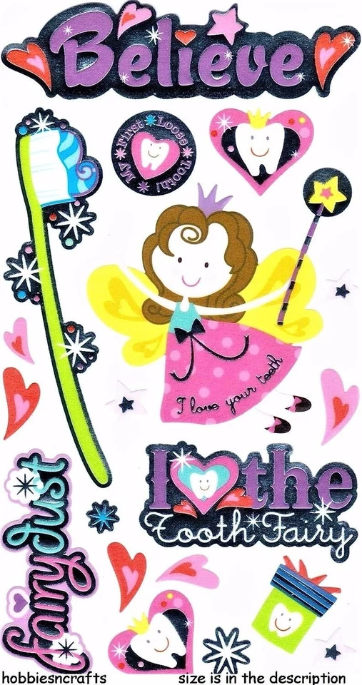 Наклейки Sticko Tooth Fairy 19 шт зубная щетка нить Believe - Изображение 1 из 1