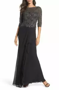 Abito La Femme impreziosito manica 3/4 perline plissettato tg 12 vestito nero nuovo $598 - Foto 1 di 6