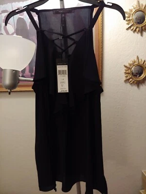 BCBGMAXAZRIA Black Lace-Up Ruffle Tank Top Size XS (NWT) - Image 1 of 4