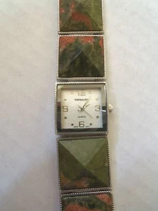 VERSAILLES Women's Watch Silver Square Dial Green Gemstone & Silver Band New! - Picture 1 of 2