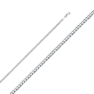 Bracelet femme véritable or blanc 14 carats 2,7 mm chaîne cubaine concave régulière 7" - Photo 1/3