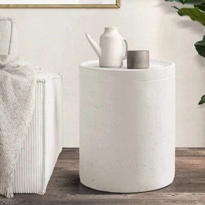 Oikiture Side Table Coffee End Stool Bedside Stand Stone White Outdoor - Picture 1 of 10