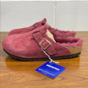 NIB Birkenstock Boston Fur Fell VL Burgundy Suede EU36 Regular Fit 1006406 - Picture 1 of 5