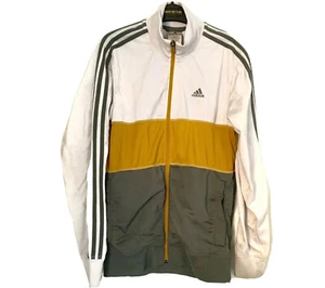 Vintage Adidas Track Jacket Mens Small Colour Blocked Grey Yellow Athletic Gym - Picture 1 of 9