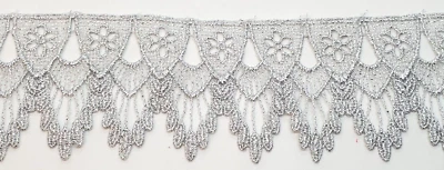 Silver Venise Lace 2yds x 2.5" Dagged edge, leaf design floral, bridal, event, - Image 1 of 3