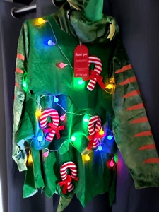 NEW DINOSAUR LIGHTS UP CHRISTMAS TREE UGLY DRESS LARGE NEW NWT works! hood wow! - Picture 1 of 4