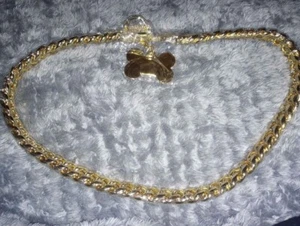 18K Gold Plated Dog Chain Collar Cuban Link Dog Chain With Dog Tag ID 21.5" - Picture 1 of 4
