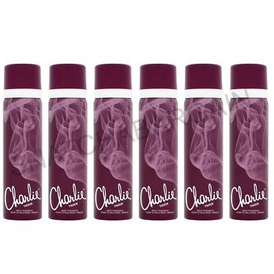 6 x CHARLIE BODY SPRAY TOUCH FRAGRANCE 75ml SCENT OF WILD ROSE + VANILLA