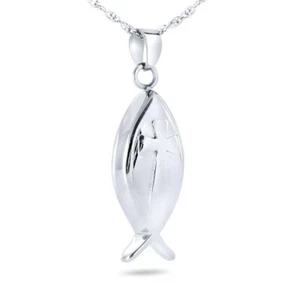 Christian Fish Stainless Steel Pendant/Necklace Funeral Cremation Urn for Ashes - Picture 1 of 1
