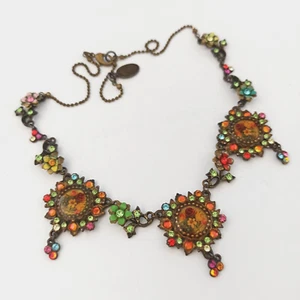 Michal Negrin Necklace Floral Colorful Cabochons Crystals Vintage Retro Cocktail - Picture 1 of 20