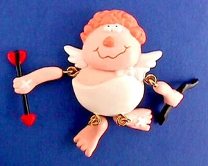 Hallmark PIN Valentines Vintage ANGEL CUPID JOINTED Bow & Arrow 1992 Brooch - Picture 1 of 2