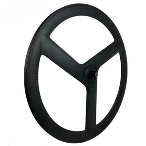 700C Track Road Bike Fixed Gear Carbon Fiber 3 Spokes Wheelset Clincher Tubular - Picture 1 of 14