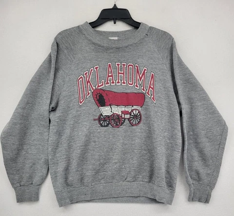 Oklahoma University Vintage 80's Wagon Fleece Crewneck Sweatshirt - Large - Gray Cover