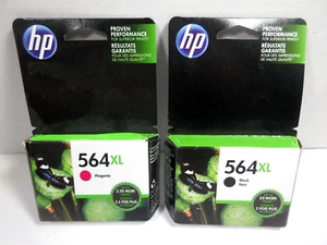 Lote de 2 cartuchos de tinta nuevos stock antiguo 2 HP originales 564XL negros y magenta caducados - Imagen 1 de 7