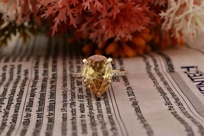 Anel de casamento extravagante de pedra preciosa amarela corte pera em prata esterlina anel art déco - Imagem 1 de 4