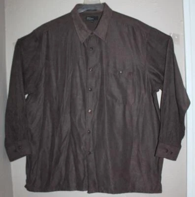 NWOT MENS MARC EDWARDS Long Sleeve Button Front brown polyester SUEDE SHIRT XXL - Image 1 of 3