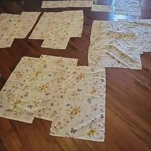 Floral With Butterflies Cafe Curtain Pairs And Panels, 17 Various Size Pieces - Picture 1 of 12