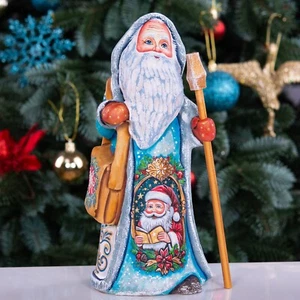Statuina Babbo Natale in legno intagliato 9" Babbo Natale russo Gelo MADE IN UKRAINE - Foto 1 di 14