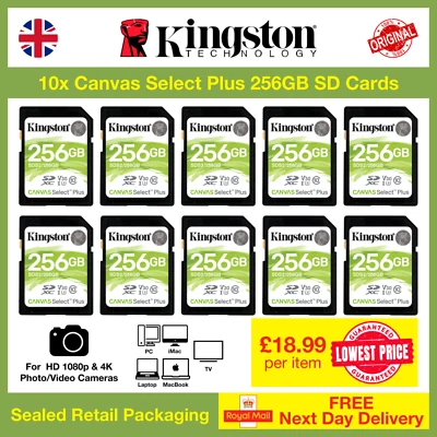 10x Kingston Canvas Select Plus 256GB microSD Card SDXC, Wholesale, Bulk, Lot - Image 1 of 4