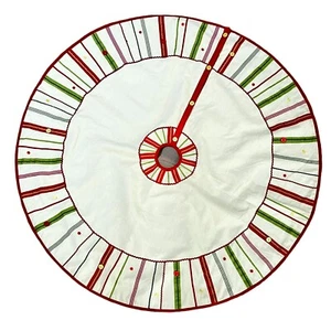 Christmas Tree Skirt 48" Round Red Green Beige Ribbons Ric Rac Buttons No Stains - Picture 1 of 5