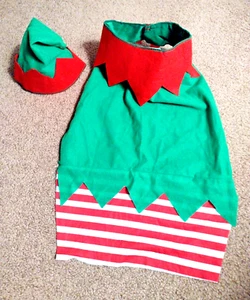 ADORABLE DOGGIE GREEN AND RED ELF SUIT WITH HAT - Picture 1 of 3