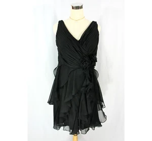 Ignite Evenings Black Chiffon Beaded Layered Ruffles Cocktail Mini Dress 10 - Picture 1 of 10