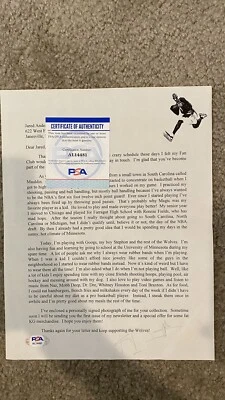 KEVIN GARNETT SIGNED AUTOGRAPHED 8X10 Letter Timberwolves PSA COA Rare - Image 1 of 2