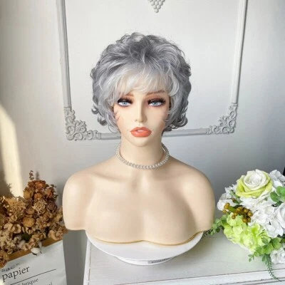 Pelucas cortas gris mezcla peluca de pelo pelucas sintéticas cosplay para mujeres Foto 1 de 3