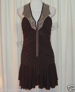 SASS&BIDE WALNUT BROWN RUCHED MINI DRESS W'BEADED COLLARS AUS 10 "SENSE OF DUTY" - Picture 1 of 5